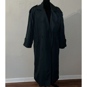 Vintage Towne by London Fog Women's Double Breasted Dark Green Trench Coat